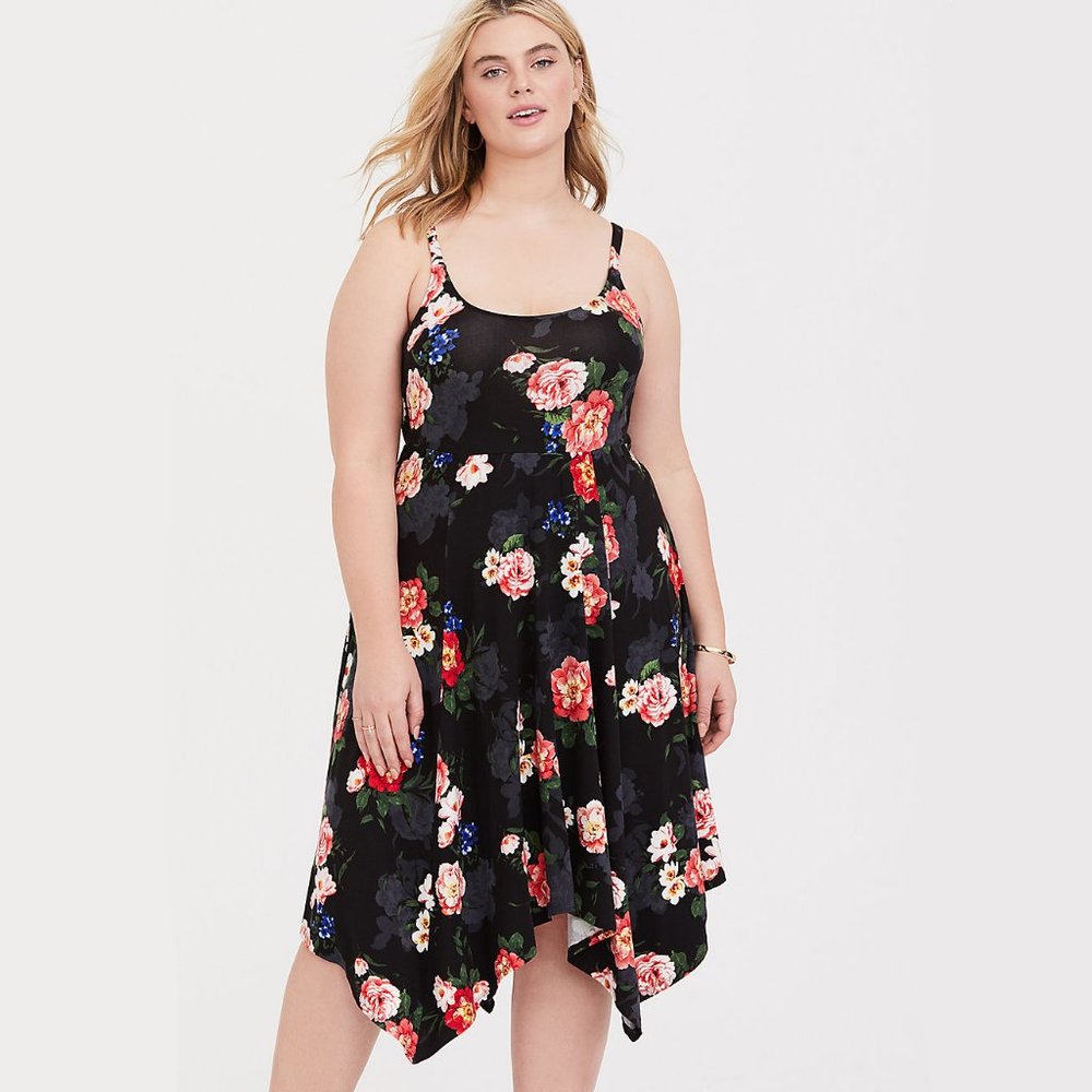 Black Floral Trapeze Dress